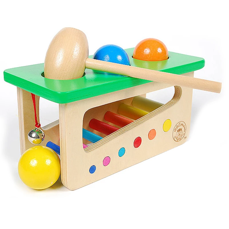 

Newborn Baby Toys Wooden Knocks Pillar Platform 3 Balls Baby Bell Hammer Noise Marker Sounds Children Early Learning Educational