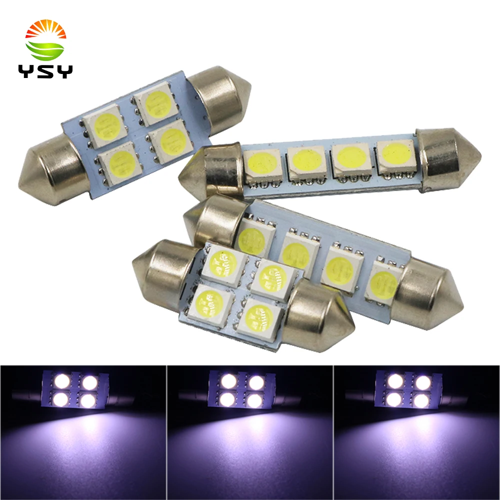 YSY 50 шт. Festoon 5050 4SMD 31/36/39/41 мм Автомобильный светодиодный авто свет 12В Белый festoon C5W
