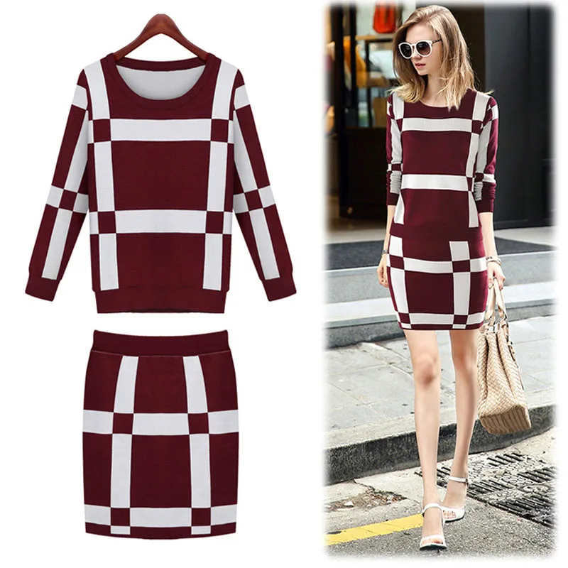 

Women Autumn Winter Knitted Set Skirt and Knit long sleeve Blouses 2 piece Set Top and Skirt FS0105