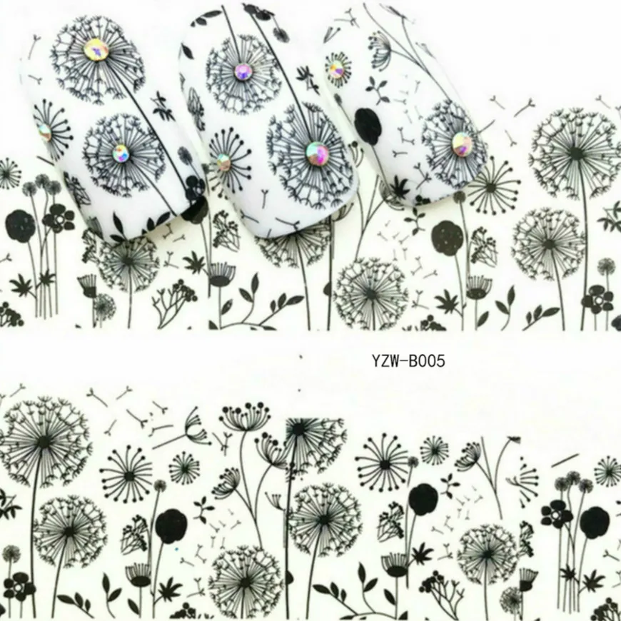 

1Pcs Black Dandelion Fashion Women Nail Sticker Butterfly Flower Water Transfer Decal Sliders for Nail Art Decoration Tattoo Tip