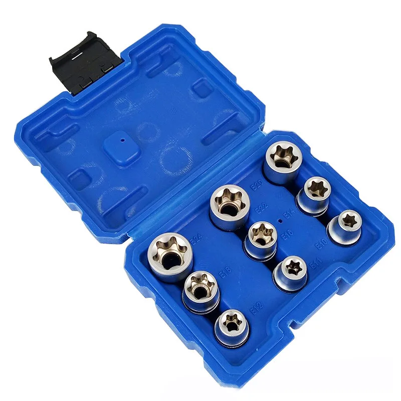 

1/2 Plum Hex Socket Set Torx Star E Socket Sleeve Nuts Driver Bits E10-E24 Household Machine Car Repair Wrench Sleeve Set 9pcs