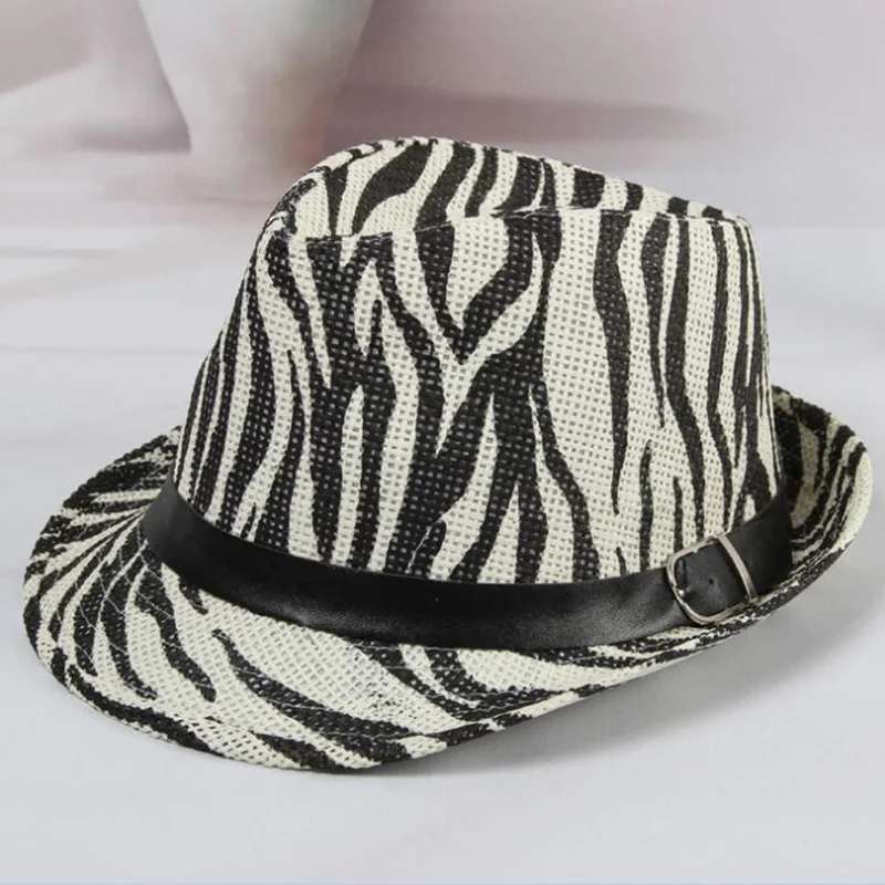 

Fashion Kids Irregular Print Jazz Hat With Leather Band Bowler Brim Straw Sunhat Summer Children Fedora Cap For Boy And Girl