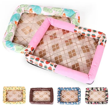

Ice Silk Pet Bolster Bed Dog Cat Padded Mat Reusable Printed Dog Crates for Small Medium Dogs Furniture Protector for Summer