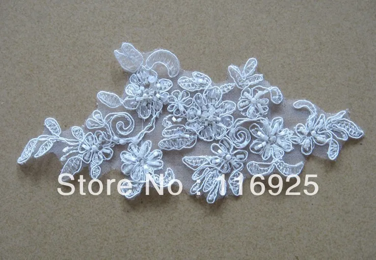White Embroidery Corded Lace Applique with Beads ,Beaded Bridal Lace