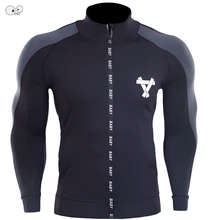 Мужские худи в стиле петчворк на молнии эластичные куртки для бега спортивный костюм мужской свитшот мужские быстросохнущие фитнес-футболки Одежда для спортзала