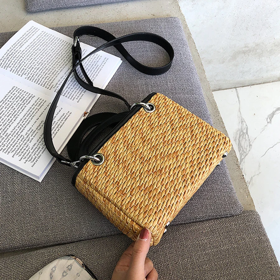 

Solid Color Straw Bag Women's Handbags Beach Bali Island Hand-woven Bag Rattan Woven Bohemian Straw crossbody bags for women