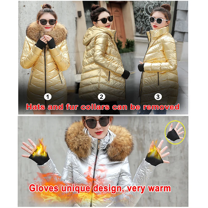 Femmes Longue Manteau Coton Nouvelle Parkas D'hiver Or Hiver De silver S Veste Grande 3xl Capuche Taille gold À Rembourré Chaud argent qAvCg