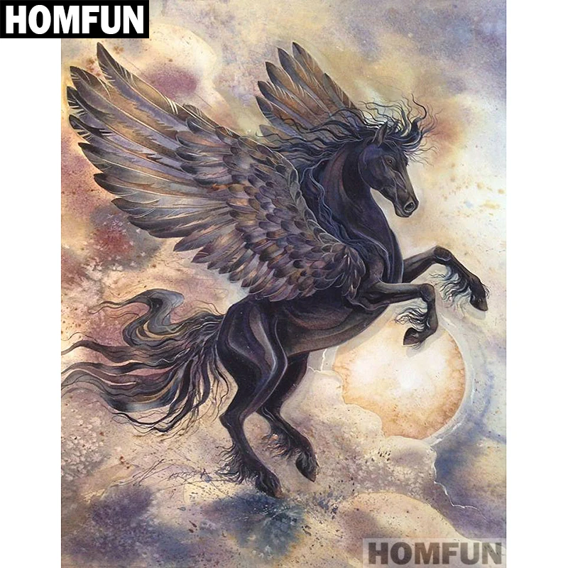 Алмазная картина HOMFUN &quotлошадь ангел&quot квадратная/круглая 5D для домашнего