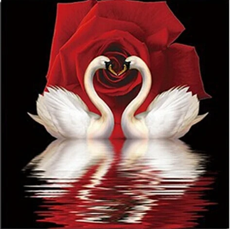 

5D Diamond Painting 100% Full Square Drill Home Decoration Cross Stitch Mosaic Diamond Embroidery Needlework Two Swan Lover Rose
