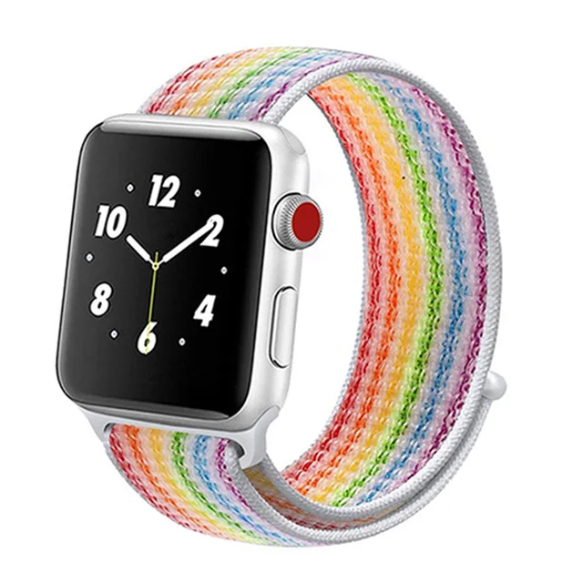 Полосатый цветной нейлоновый дышащий ремешок для часов для Apple Watch iWatch 4 Sports& Edition, спортивный браслет, ремешок для наручных часов - Цвет ремешка: Rainbow