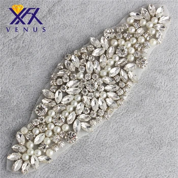 

XINFANGXIU Wholesale beaded crystal appliques 30 pieces clear shiny glass crystal rhinestone applique patch for bridal wedding