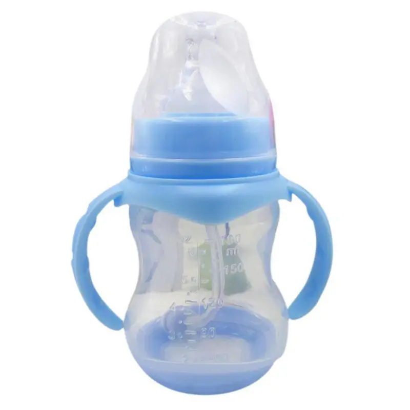 Дети учатся Кормление питьевой Бутылки для воды милые детские влагозащищенная бутылка с соломой Двойной Ручки анти-капля - Цвет: Синий