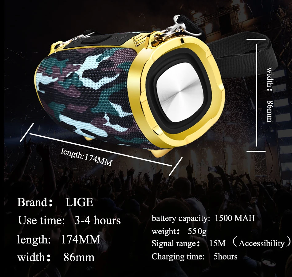 Беспроводная портативная звуковая колонка Bluetooth 20 Вт стерео сабвуфер fm радио