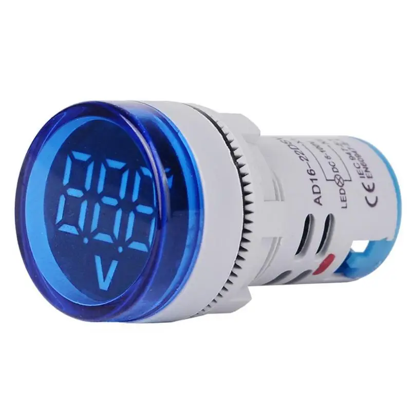 6-100V DC Digital Voltmeter Indicator LED Lamp Round Signal Light round Panel Meter Indicator Light Colors,51.4*28.3*20.3mm - Цвет: Синий