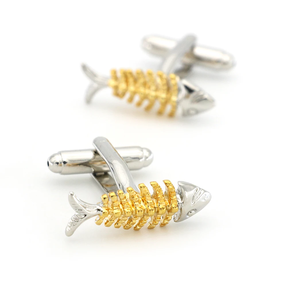 

Men's Fish Bone Cuff Link Copper Material Golden Color