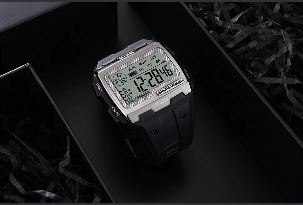 SYNOKE Mens Digital Watches Big Square Dial Alarm Week Resistant  Repeater Chronograph Multifunction Digital Sport Watch