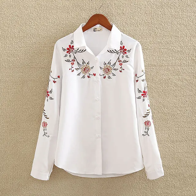 Embroidery White Cotton Shirt 2018 Autumn New Fashion Women Blouse Long Sleeve Casual Tops Loose Shirt Blusas Feminina plus size