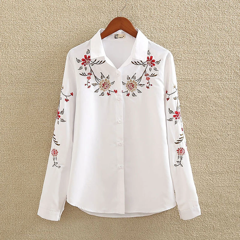 Chemise Blanche En Coton Brodee Pour Femme Blouse Ample A Manches Longues A La Mode Automne 2019 Aliexpress