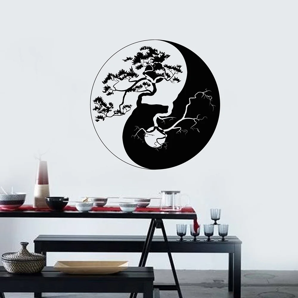 Виниловая наклейка на стену Инь Ян дзен философия дерево азиатские настенные наклейки Фреска гостиная украшение для спальни наклейки обои D981