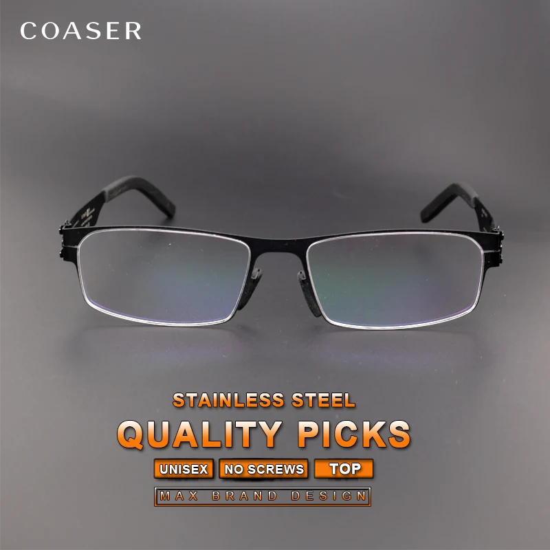 Germany Quality Stainless Steel metal frame Glasses Men Square Myopia