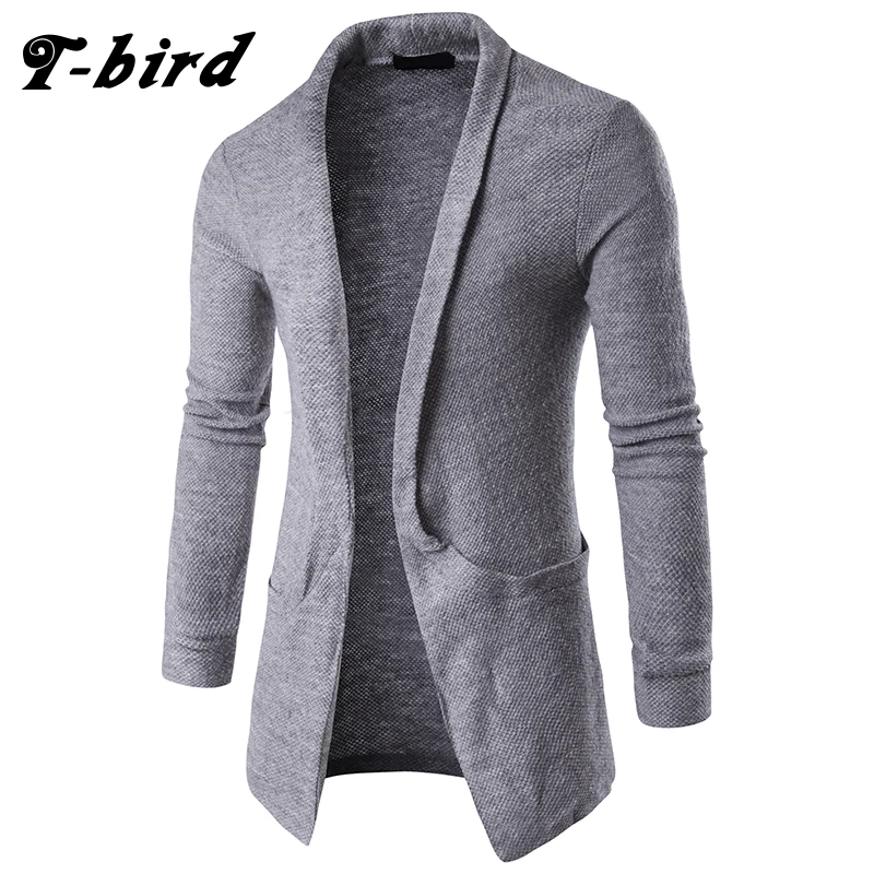 

T-bird Sweater Men 2018 Brand Concise V-Neck Long Style Sweater Coat Cardigan Male Slim Mens Cardigan Big pocket Sweater Man XX