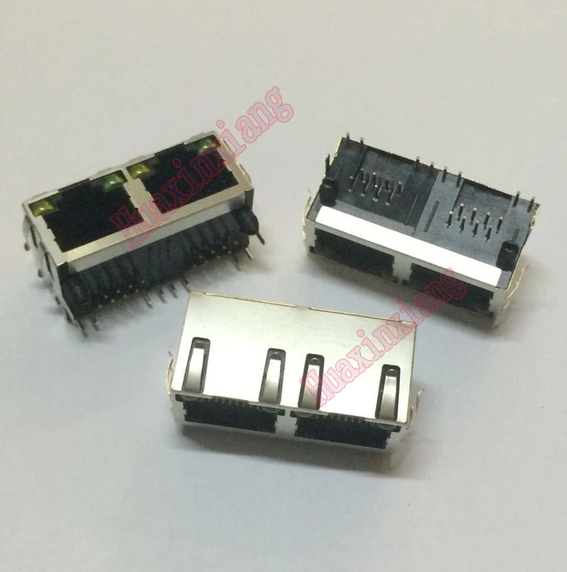 

10PCS/Lot Two RJ45 8P8C Steel Shield Network Double Female Jack/Socket Connector 90 Degree with LED and shrapnel