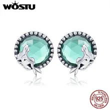 WOSTU подлинные 925 пробы серебряные серьги-гвоздики "Любовь русалки" для женщин, оригинальные модные серьги, украшения, подарок CQE383