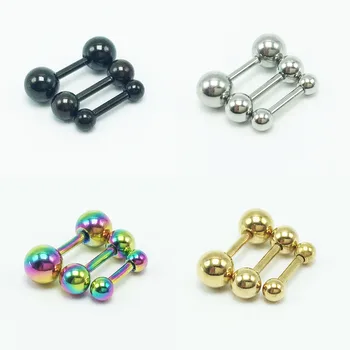 2 pieces fashion men stud earrings stainless steel barbell ear studs for women pendientes silver gold black rainbow 3mm 4mm 5mm
