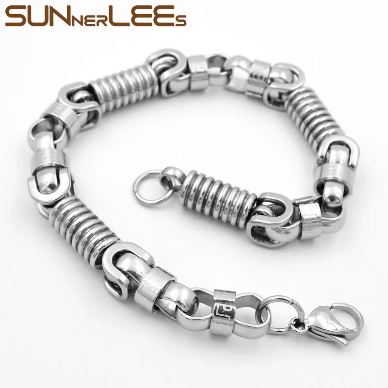 SUNNERLEES модные ювелирные изделия браслет из нержавеющей стали 8 мм Геометрическая Византийская цепочка серебро черное золото для мужчин женщин SC57 B - Окраска металла: Silver