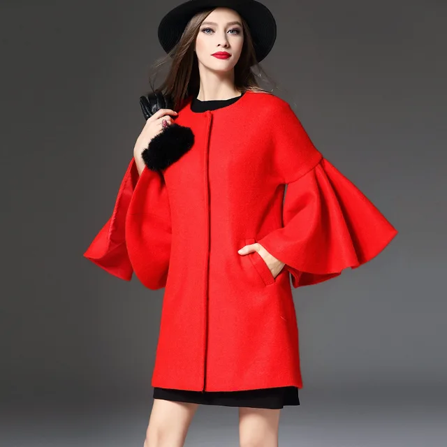 Best price at $103 Cheap 2016 New Women Red Wool Coat With Quilting Long Winter Woolen Jacket Red Fashion Casual Wool Peacoats Plus Size High Quality