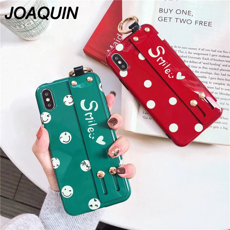 Fashion Wrist Strap Hand Care Phone Case For iphone X Cute Smile wave point 6 6S 7 8 Plus Cover Soft back fundas |