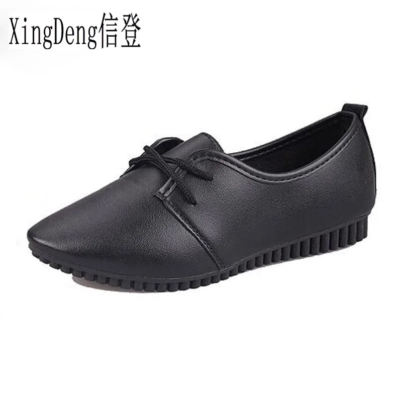 

XingDeng Women Flat Shoes Fashion Pointed Toe Flats Lace-Up Ladies Crocodile Pattern Pu Leather Casual Doug Shoes Size 35-39
