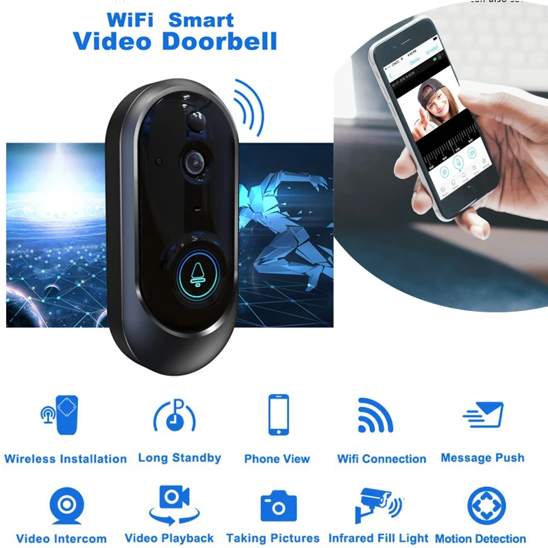 

Wireless Smart WiFi DoorBell Smart Voice Intercom Video Doorbell IR Night Vision Video Visual Camera Intercom Home Security 3C24