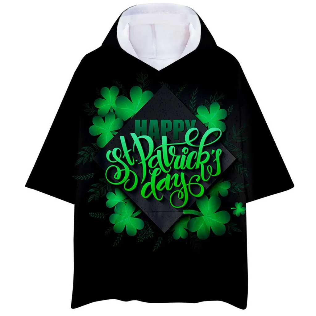 

Women T-shirts Man ST. Patrick's Day Green Short Sleeve Hooded Print Loose Stretch Soft Daily Casual Summer Tops T Shirt Women
