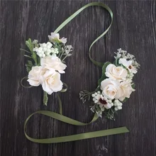 2pcs Wedding Prom Boutonniere Flower Brooch Hand Corsage Witness Boutonniere Groom Bridesmaid Groomsmen Wrist Flowers