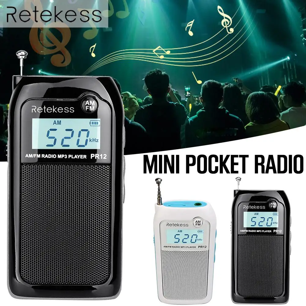 

PR12 Mini Pocket Radio FM AM Digital Tuning Audio Receiver 9K 10K MP3 Music Player Rechargeable Battery Portable Radio