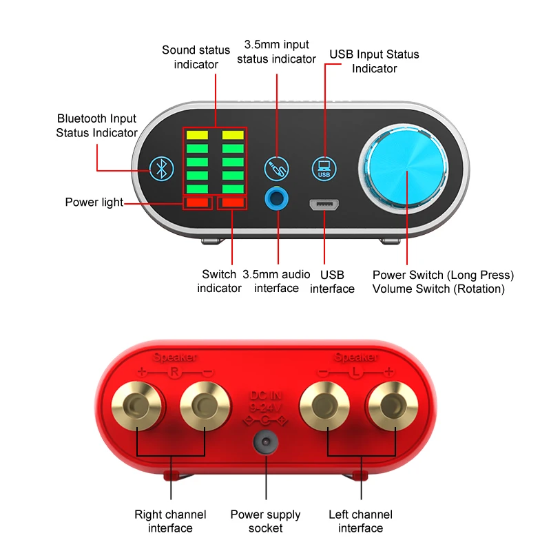 Цифровой мини усилитель мощности Class D стерео Bluetooth 5 0 3 мм USB вход Hi Fi аудио