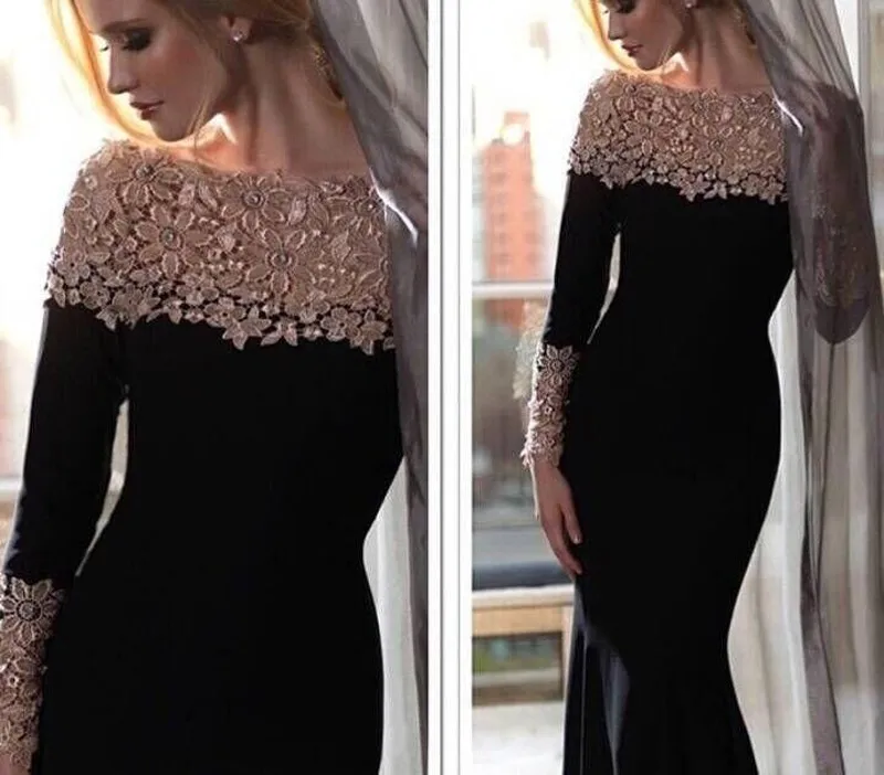 

Black Long Sleeves Prom Dress with Lace Decoration Mermaid vestido formatura 2015 Fashionable Dress High Quality LG826