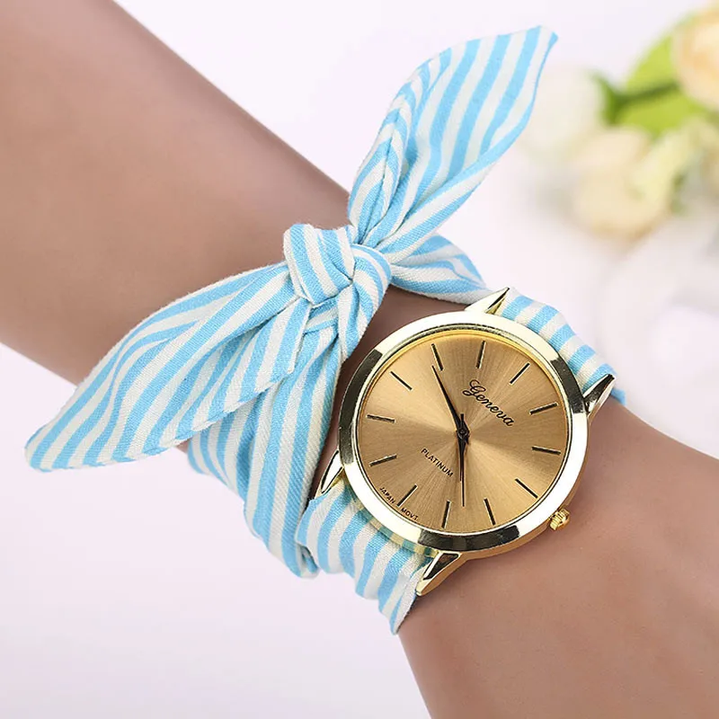 Часы женские кварцевые в полоску с тканевым ремешком 2017|montre femme|montre womenmontre b |