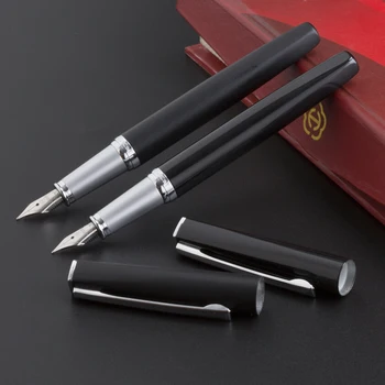

Metal Fountain Pen Silver Clip Matte Black Smooth Black 0.5mm High Quality Iridium Office Pens for Writing Business Gift
