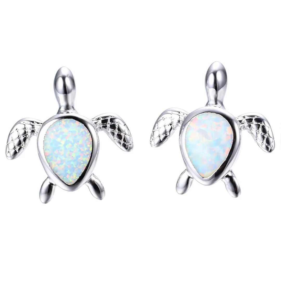 Fashion Creative Cute Ocean Sea Turtle Austrian Crystal Opal Ear Stud Earring For Women Charm Silver Jewelry brincos Shellhard
