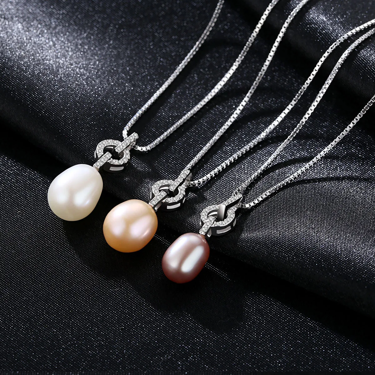 

S925 Silver Fashion Necklace With Natural Pearl Pendant And Zicon Bride Necklace Gift