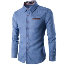 ChoynSunday бренд модная мужская рубашка с длинным рукавом Топы карманные кожаные ковбойские мужские s Мужская классическая рубашка тонкая мужская рубашка 3XL Y