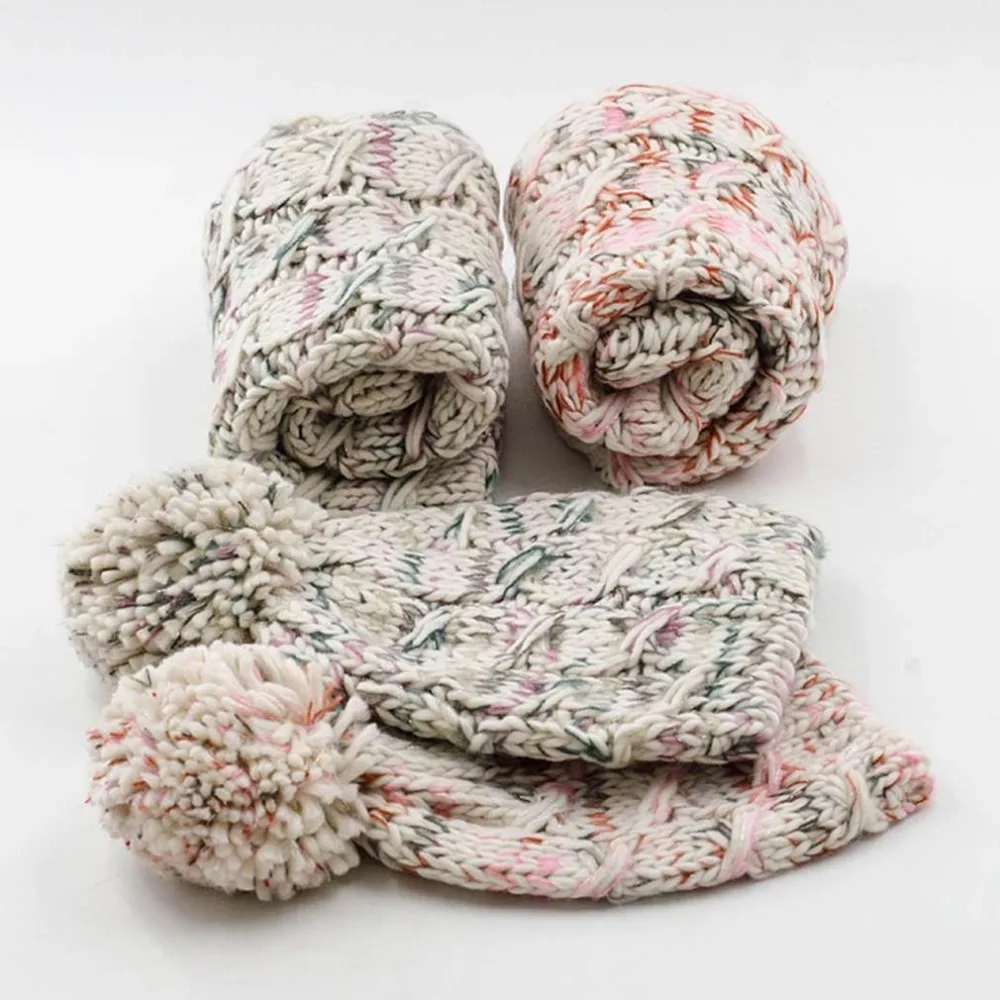 

New 2 Pcs/Set Winter Women Warm Wool Knitted Fashion Scarf And Hat Beanie Cap Lady Daily Shopping Travel 2016 Hot Sale
