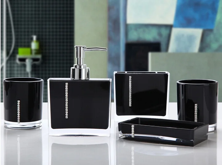 

Acrylic Bath Series Bathroom Set Accessory Eco-friendly Square And Round Crystal Diamond Soap Dish Cups Lotion Bottle 0908A