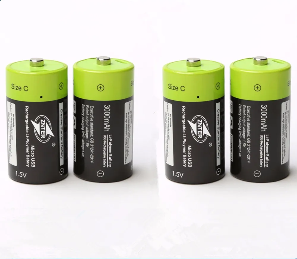 4PCS ZNTER 1.5V 3000mAh rechargeable battery C size Micro USB lithium polymer medical equipment | Электроника