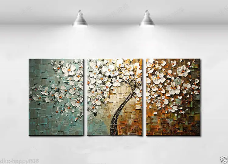 

Hand painted thick knife oil painting white flowers pallet modern home decor abstract wall art picture for living room on canvas