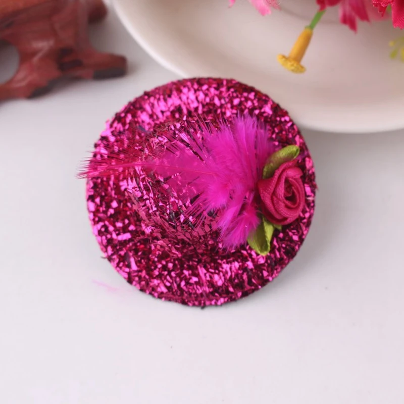 Hot Sale Cute Hat Barrettes Girls Party Prom Shiny Hair Clip Yarn Feathered Flower Performance Hair Accessories Children Hairpin hair accessories for brides