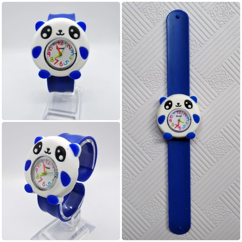 New style! Children Cartoon Quartz Watch 4 Kinds of Animal for Kids Boys Girls Clock Christmas Gift Toys Digital Wrist Watches - Цвет: panda blue