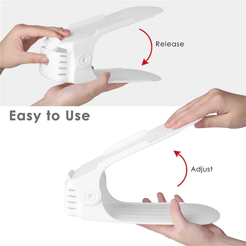 Cena 10 sztuk plastikowe regulowane półki na buty organizator przechowywania, domu dwuwarstwowy uchwyt na półkę dla mężczyzn lub kobiet Organizer na buty biały